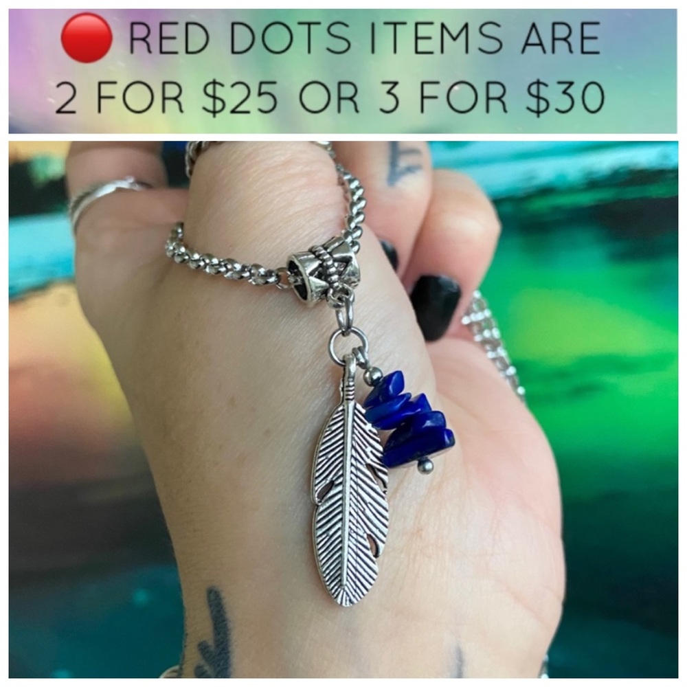 🔴Stainless steel chain leaf blue lapis gemstones